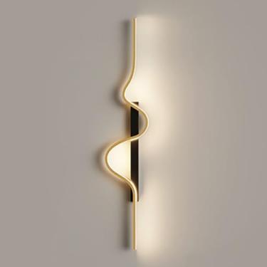 Imagem de HOSETEON Arandela de parede linear moderna preta + dourada em forma de onda LED Art Deco para montagem de parede com arandelas de metal r g