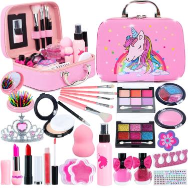 Imagem de Kit de maquiagem urec Kids, lavável e não tóxico, com bolsa de cosméticos