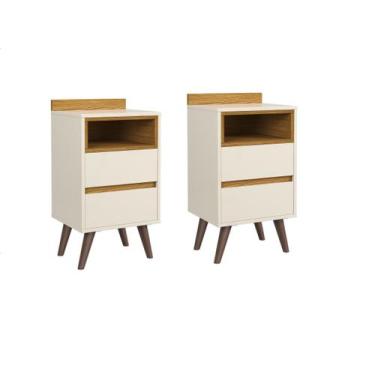 Imagem de Kit Com 2 Mesas De Cabeceiras Com Pés Retrô  2 Gavetas E 1 Nicho - Ála