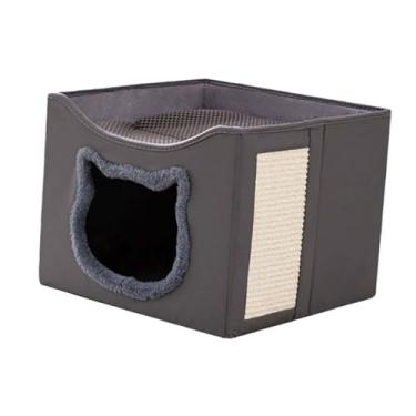Imagem de Generic Condomínio de cama de gato semi -semi -totalmente fechado coberto grande camada dupla de camada de arranhões modernas lavable cat house caverna, Cinza