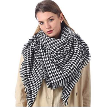 Imagem de Cachecol xadrez macio quente tartan capa cobertor lenços moda envelope, White Black Wine, free size