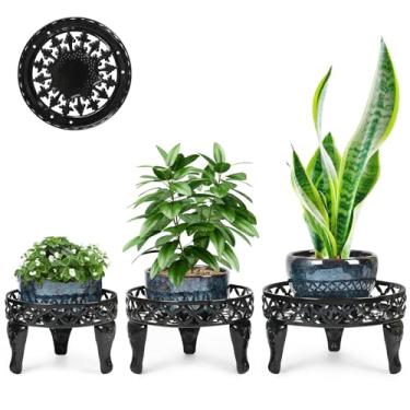 Imagem de Jotboom Pacote Com 3 Suportes De Metal Para Plantas, Áreas Internas E Externas, Ferro Vasos Flores Resistentes Várias Suporte Redondo Baixo À Prova Ferrugem Jardim, Pátio, Casa