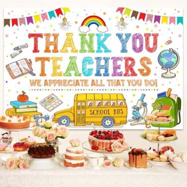 Imagem de Pano de fundo de agradecimento do professor de 2,1 x 1,5 m - Banner We Appreciate You Classroom para volta às aulas e dia do professor, decorações escolares coloridas materiais de festa do dia dos