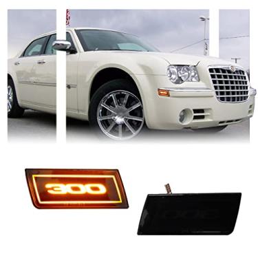 Imagem de GSOWO 2 peças de luz LED âmbar lateral para Chrysler 2005-2014 300 300C, [com emblema de 762 cm], luzes pisca-pisca indicadoras de seta dianteiras, 45-SMD LED Sidemarker