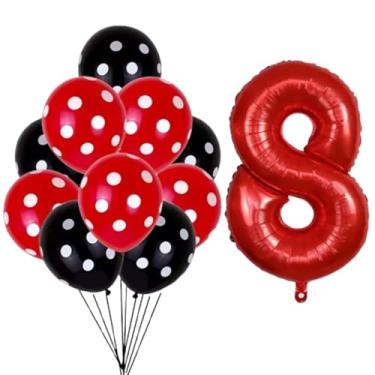 Imagem de Kit 31 Peças, Balões Látex Bexigas Bolinhas Branco Com Preto e Vermelho 9 Polegadas + Balão Número de 75 cm - Balão de Aniversário (Vermelho, 8)