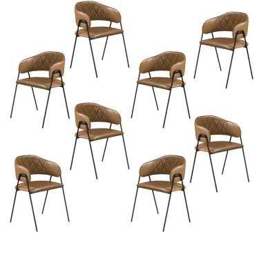 Imagem de Conjunto 8 Cadeiras Jantar Base Metal Retro Caramelo