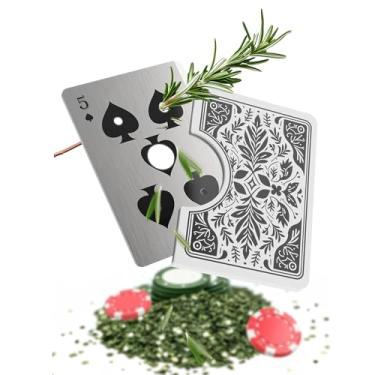 Imagem de Pund'it Strip Poker Herb Multiferramenta, baralho temático de 5 furos, descascador e cortador de ervas, aço inoxidável, inclui estojo