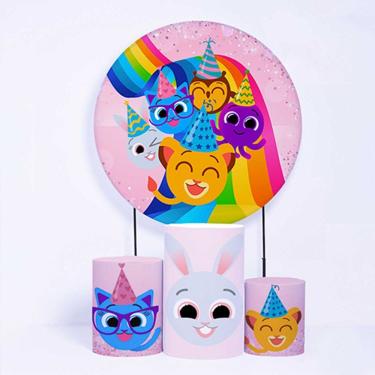 Imagem de Kit Painel de Festa Redondo de 1,30m e Trio de Cilindros Bolo Fofo - Fera Print