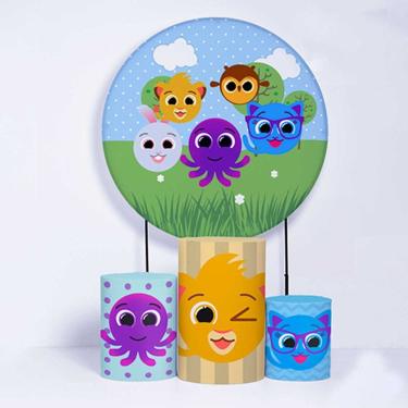 Imagem de Kit Painel de Festa Redondo de 1,50m e Trio de Cilindros Bolo Fofo - Fera Print