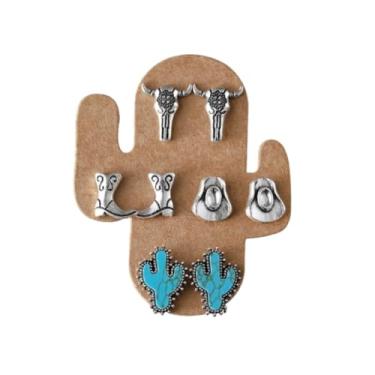 Imagem de Brincos femininos boêmios de caubói ocidentais bonitos chapéu de cowboy turquesa brincos de festa de concerto country joias, Zinco, Sem pedra preciosa