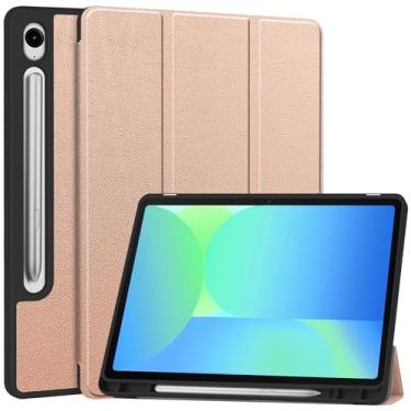 Imagem de Compatível com Samsung Galaxy Tab S10 FE/ S9 FE 10,9 polegadas, capa protetora fina para tablet, despertador automático, capa protetora de TPU macio, capa inteligente com suporte para lápis(Rose Gold)