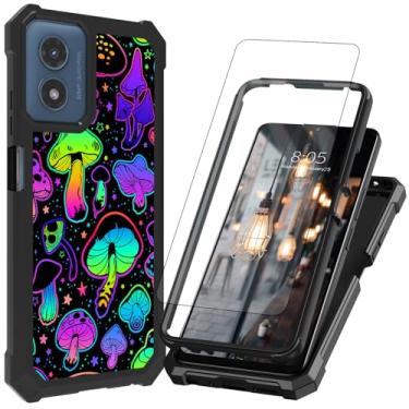Imagem de Capa para Motorola Moto G Play 5G 2024, Moto G 5G 2024 com protetor de tela, capa protetora à prova de choque resistente à prova de choque, capa de telefone resistente, cogumelo triplo