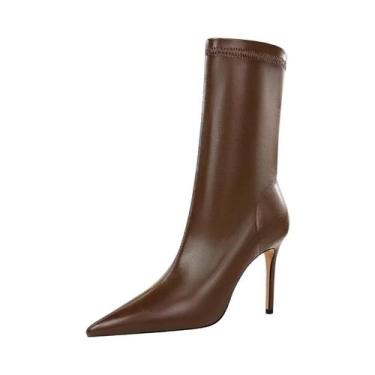 Imagem de Botas Femininas de Couro com Salto Alto Fino 7,5cm/10cm - Quentes para