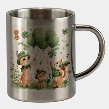 Imagem de Caneca de Inox Premium Prateada 400ml TURMA GATINHOS ST PATRICKS DAY 2