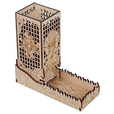 Imagem de Torre de dados DND com bandeja de madeira gravada a laser Cthulhu rolo de dados portátil e dobrável perfeito para jogos de tabuleiro e RPG de mesa