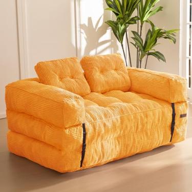 Imagem de MAXYOYO Sofá-cama dobrável, sofá-cama conversível em forma de L com apoio de braço Sofá-cama dobrável com travesseiro, cadeira dobrável portátil confortável para sala de estar, quarto, laranja, casal