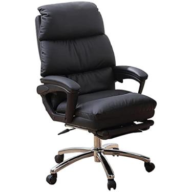 Imagem de Cadeira executiva para computador cadeira de mesa para jogos almofada grossa confortável cadeira executiva de couro de vaca de camada superior, cadeira de escritório ergonômica com apoio para os pés