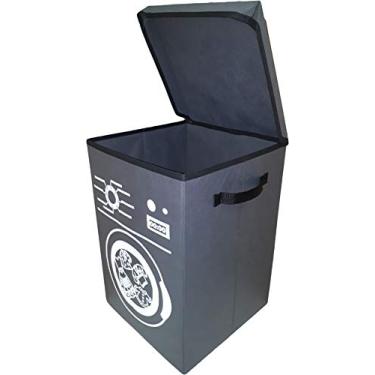 Imagem de Cesto Organizador Dobrável com Tampa, cesto de roupas sujas moderno oculpa pouco espaço facil de transportar e guardar 57,8 Litros, TNT, 34 x 50 x 34 cm, Cinza
