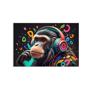 Imagem de SDYJ6GSW Impressões de arte de parede Banksy Monkey Gorillaposter arte em tela macaco animal para sala de estar escritório decoração de parede emoldurada pronta para pendurar decoração de quarto para