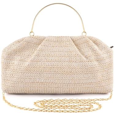 Imagem de ERKOON Bolsa clutch feminina de palha, 2025, verão, praia, transversal, boho, envelope de tecido, bolsa de bolinho de massa, Bege, Small