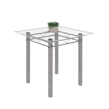Imagem de Mesa Tubular 75X75Cm Tampo De Vidro 4 Lugares Júlia Soma Móveis Martelado Pérola/Tampo Vidro