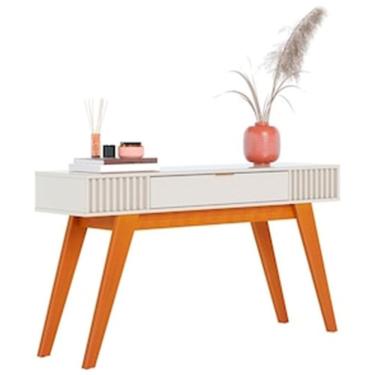 Imagem de Aparador Riviera Mdp Com 1 Gaveta E Pés Em Madeira Maciça Colibri Off White Com Marrom