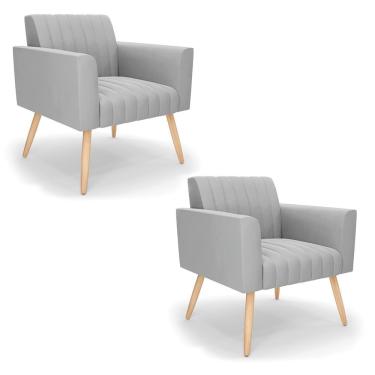 Imagem de Kit 2 Poltronas Viena Gomada Suede Pés Palito Natural - D'rossi Cor Cinza