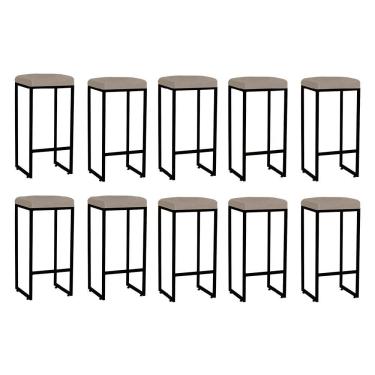 Imagem de Kit 10 Banqueta Alta Lara Balcão Churrasqueira Ferro Bronze Corino Bege