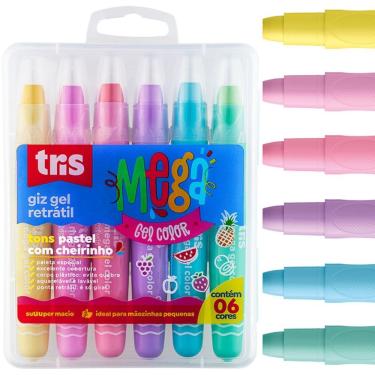 Imagem de Giz Retrátil Mega Gel Tons Pastel Cheirinho - 6 Cores - Tris