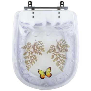 Imagem de Tampa De Vaso Acrílico Paris Branco Decorado Borboleta Para Vaso Ideal Standard