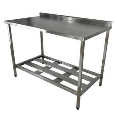 Imagem de Mesa Aço Inox Profissional 140x70x90 cm com Espelho e 1 Prateleira Fen