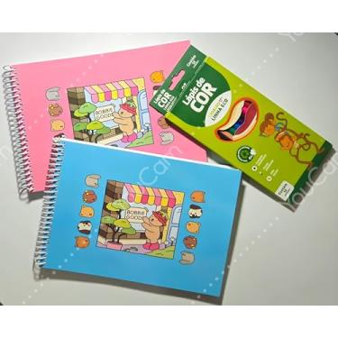 Imagem de Kit Lápis de Cor 12 Cores e Caderno de Colorir Infantil e Adulto (Rosa)