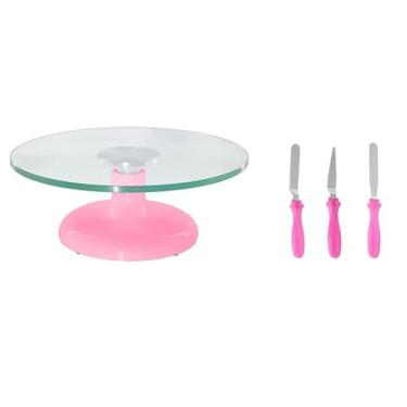 Imagem de Bailarina Giratória De Vidro P/Decorar Bolos Rosa + 3 Espátulas Tipo Ganache