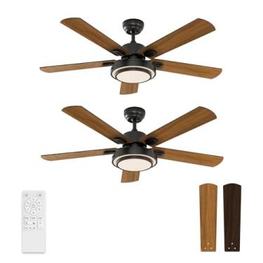 Imagem de warmiplanet Ventiladores De Teto Com Luzes E Controle Remoto, 52", Motor Cc Reversível 6 Velocidades, Luz Regulável Em 3 Cores, Temporizador, Silencioso, Preto/Nogueira Escura, 5 Pás, Pacote 2
