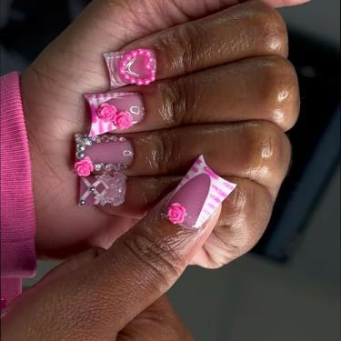 Imagem de RIICFDD Unhas De Pato Com Ponta Francesa Rosa E Design Bico Pato, Pingentes Falsas Strass Pérolas, Estilo Pés, Cola Para Arte Feminina, 24 Peças