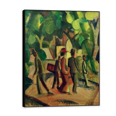 Imagem de NHLDZYH Moldura preta. Impressões August Macke, (corredor marrom e verde), reproduções de pinturas famosas, imagem de arte abstrata para sala de estar quarto decoração de casa. 60 x 80 cm - 23,7 x