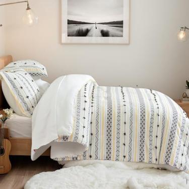 Imagem de SLEEPBELLA Conjunto De Edredom Musselina Dupla Lavada 100% Algodão, Tamanho Queen, Amarelo, Cinza, Boho, Fofo, Grosso, Xadrez, Macio E Respirável (1 Edredom, 2 Fronhas)