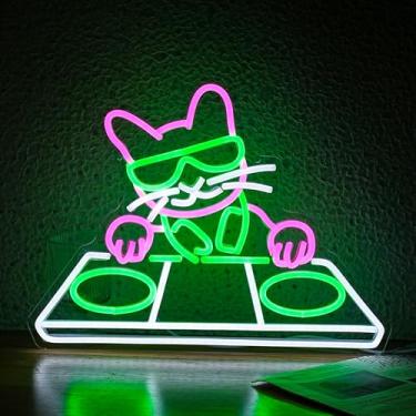 Imagem de JLEWUINH Letreiro Neon Com Tocador De Dj Para Gatos, Luz Led Regulável Decoração Parede, Alimentado Por Usb, Bar Legal, Festa, Caverna Do Homem, Arte Quarto