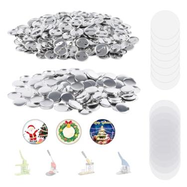 Imagem de MK.Bear 500 Conjuntos De Peças Suprimentos Para Botões Metal Em Branco, Kit Crachás 25 Mm/1" Máquina Fazer, Incluindo Conchas, Papel Capa Traseira E Filme Transparente