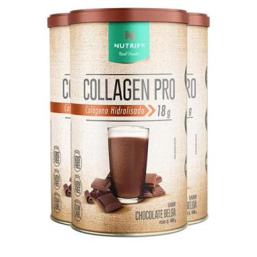 Imagem de Kit 3 Colágeno Pro Hidrolisado Chocolate Belga Nutrify 450G