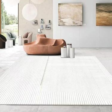 Imagem de Tapete decorativo branco estilo simples para sala de estar, luxuoso, quarto, fácil de limpar, mesa de centro (200 x 300 cm, 78,7 x 118 pol./Flanela-2)