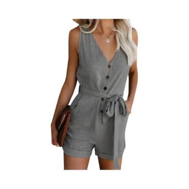 Imagem de Macacão Feminino Verão - Casual, Decote V, Shorts e Estilo Europeu, BR