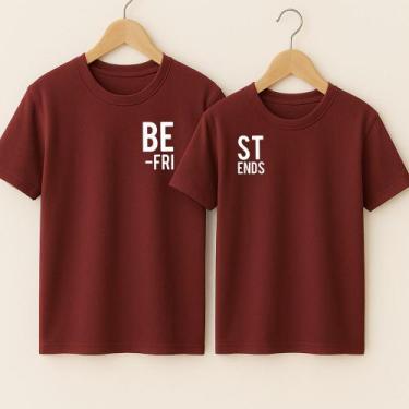 Imagem de Camiseta Algodão Amizade Estampa Best Friends Metadinha Frase Completa