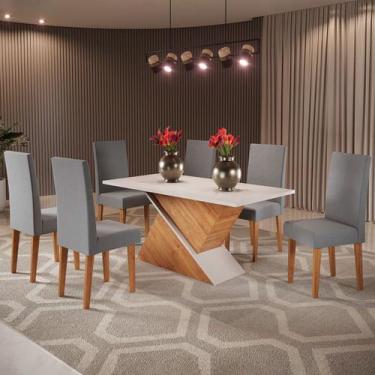 Imagem de Mesa de Jantar 6 Lugares Andreia Mel/Blonde/Veludo Cinza - Pnr Móveis,