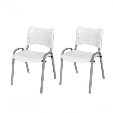 Imagem de Cadeira Iso Base Cinza Escola, Escritório Branco - Kit 2 Un