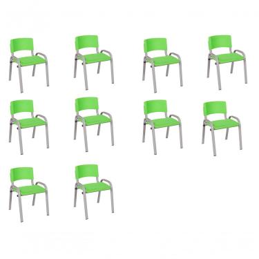Imagem de Kit 10 Cadeira Iso Infantil Creche, Escola Base Cinza Verde Claro