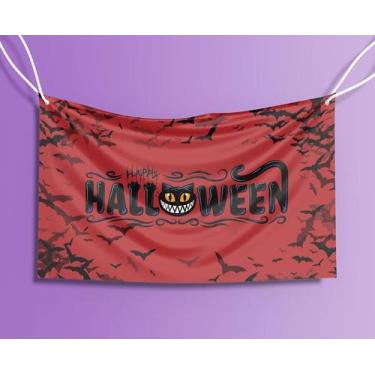 Imagem de Bandeira Decorativa Gato Happy Halloween 80cmx140cm Tecido Oxford 100%