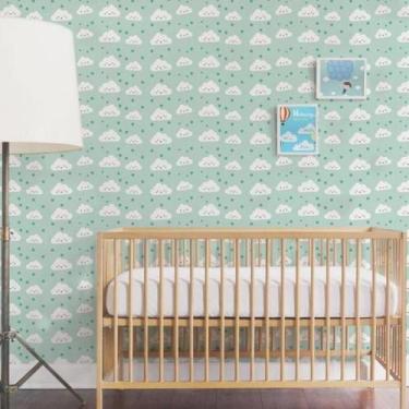 Imagem de Papel de Parede Infantil Nuvem Verde - CASA H