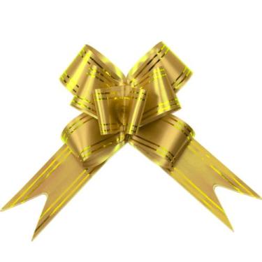 Imagem de 10 Laço Fácil para Presente 18mm - AAZ, Listrado Ouro