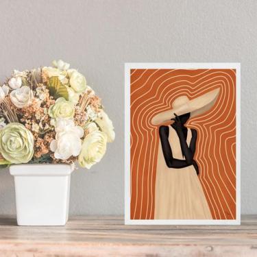 Imagem de Quadro Mulher Negra Boho Fundo Terracota 24x18cm - com vidro - Quadros